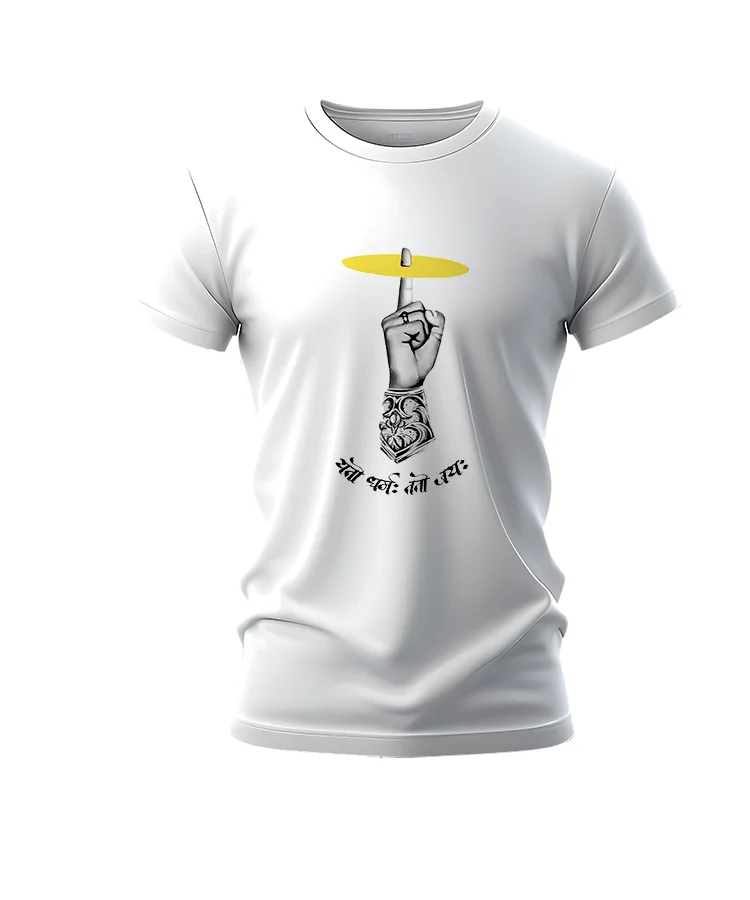 Krishna – Dharma Sudarshan | Premium Bio-Washed Pure White Cotton Regular Fit T-shirt