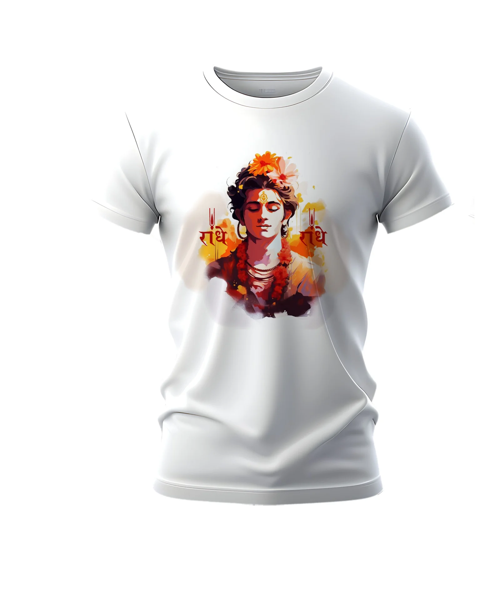 Krishna – Radhe Radhe | Premium Bio-Washed Pure White Cotton Regular Fit T-shirt