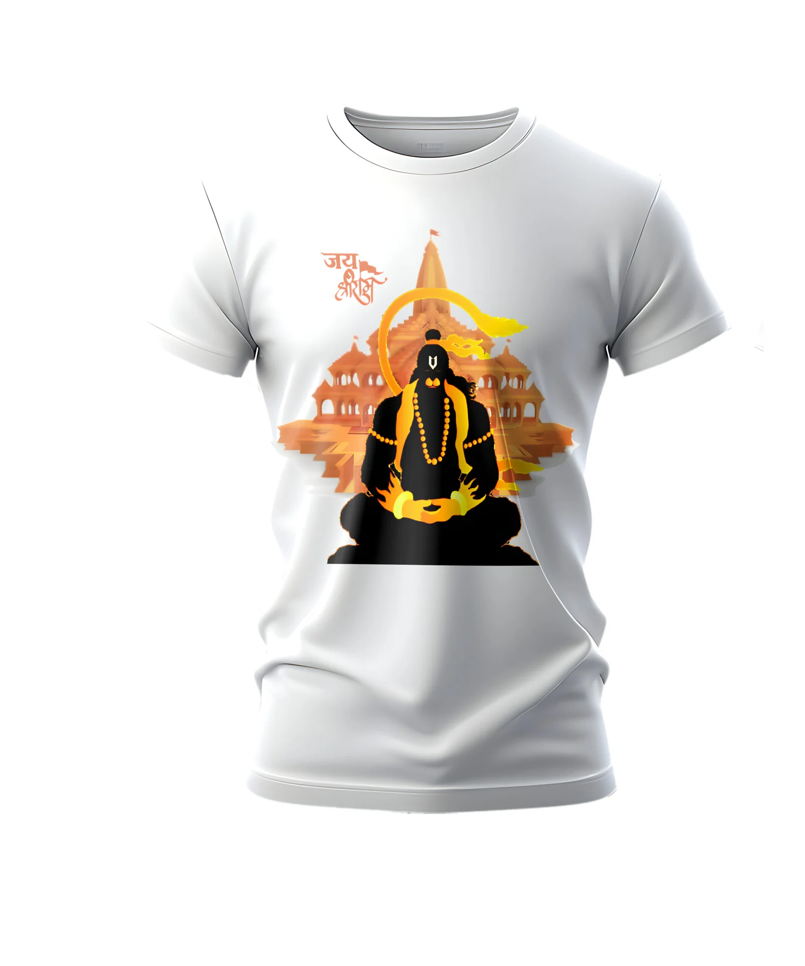 Hanuman at Ram Mandir | Pure White Bio-washed cotton Regular Fit T-shirt