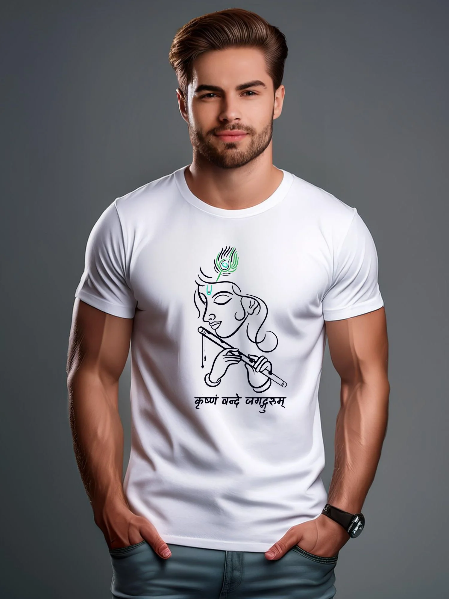 Krishna – Brijwasi Premium Bio-washed Cotton Regular Fit T-shirt