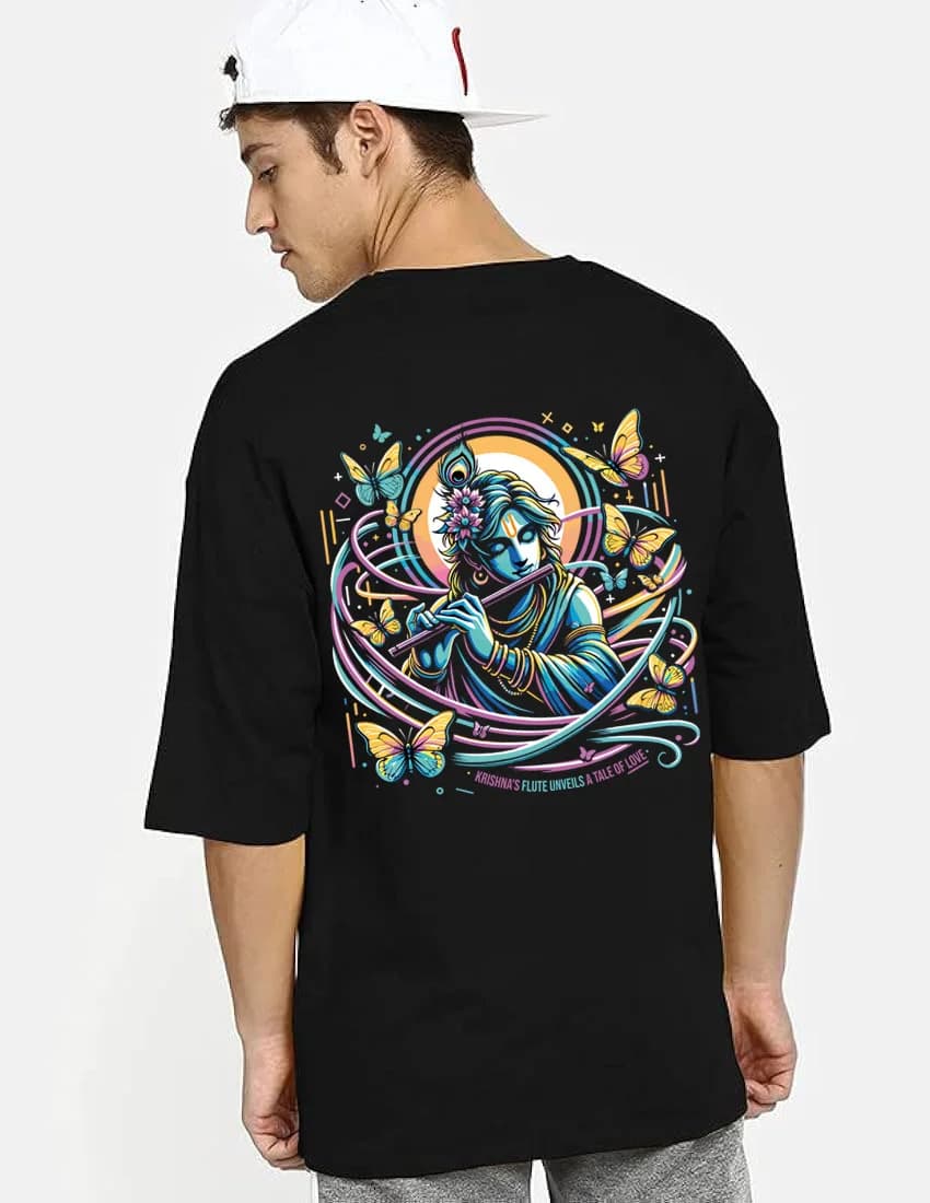 Krishna – Celestial Flute | Oversized Premium Bio-Washed Cotton Drop Shoulder French Terry | Anime I