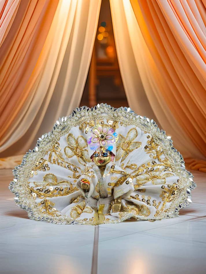 Navratri Shwet White Divya Poshak with Mukut For Kanha Ji