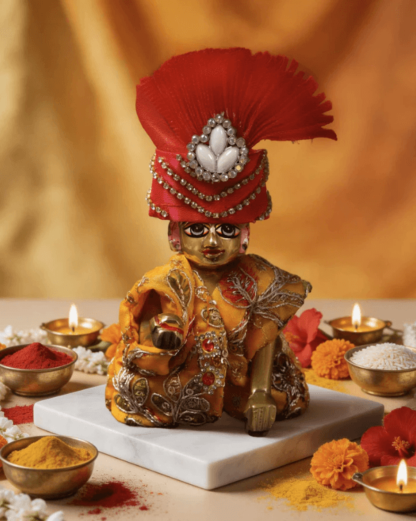 Navratri Shakti Yellow Red Jacket Dress For Laddu Gopal Ji