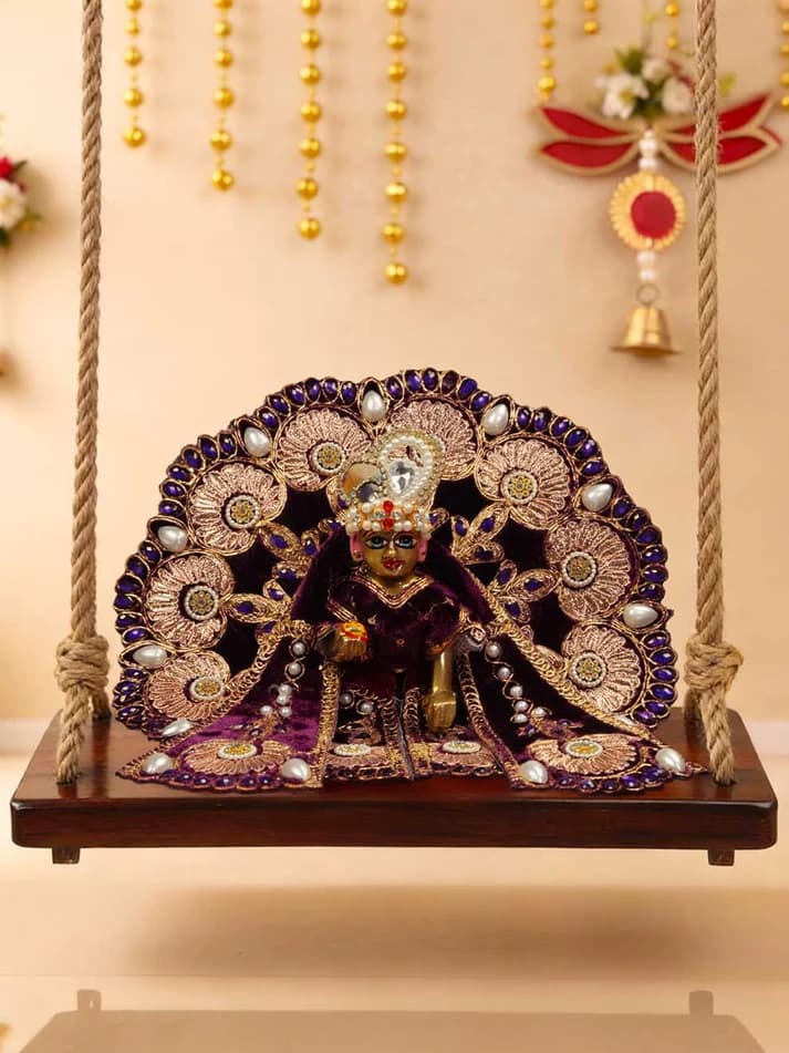 Rajsi Rachna Purple Velvet 3 Pc Fancy Poshak For Thakur Ji