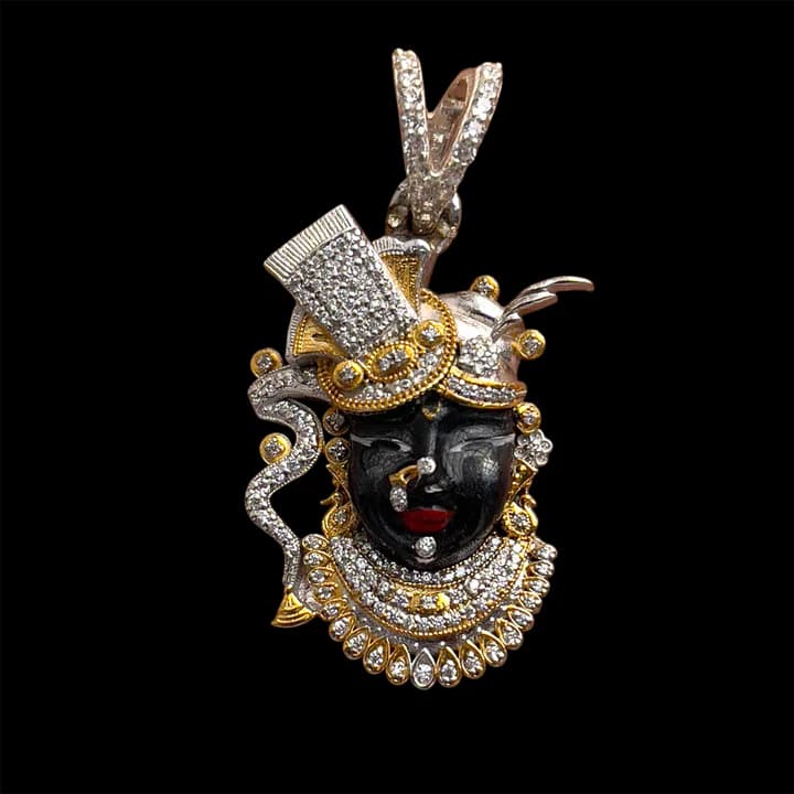 925 Silver Shrinathji Face Pendant with Premium Enamel & High-Quality Diamond Work