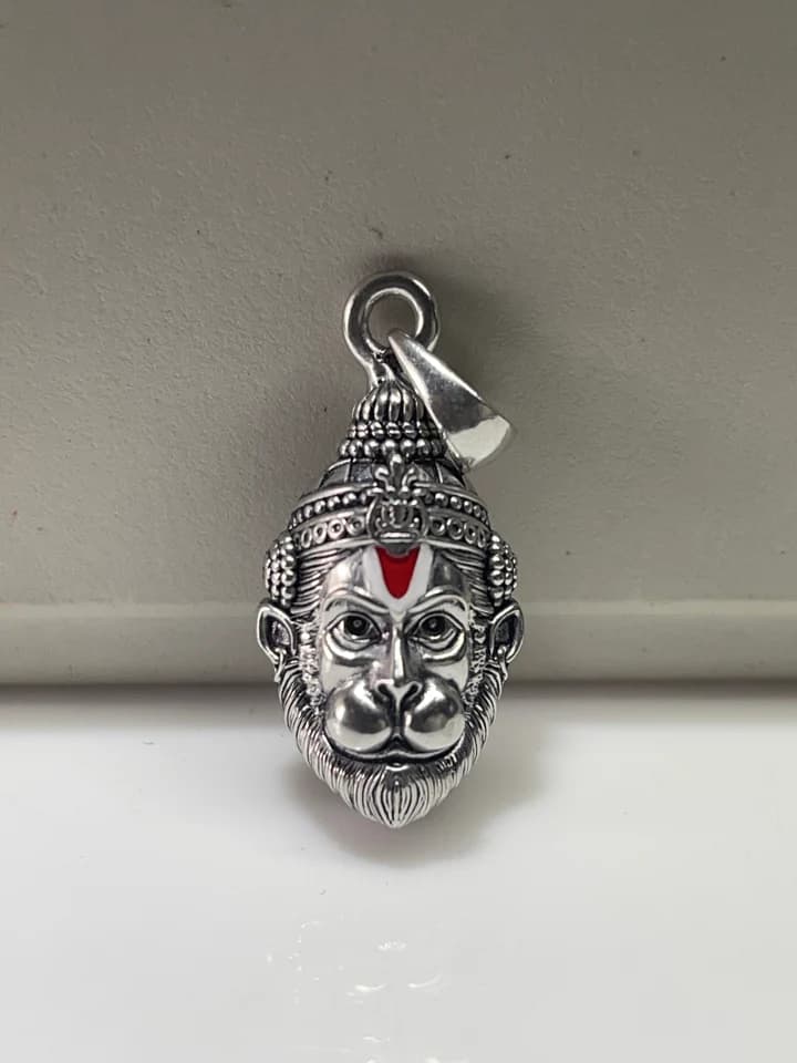 925 Oxidised Silver Hanumanji Face Pendant | Intricately Detailed Hindu God Necklace for Strength,