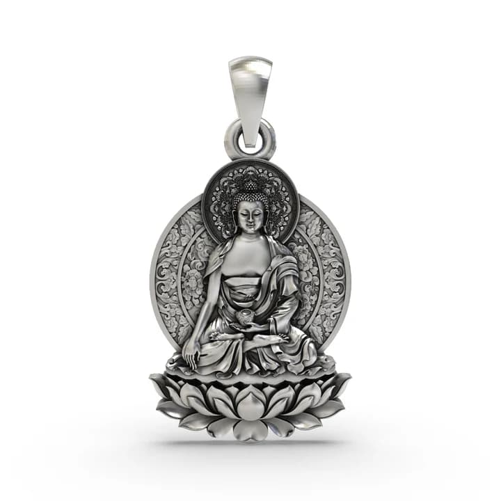 925 Silver Buddha on Lotus Pendant | Spiritual Buddhist Jewelry | Peace & Enlightenment Necklace for