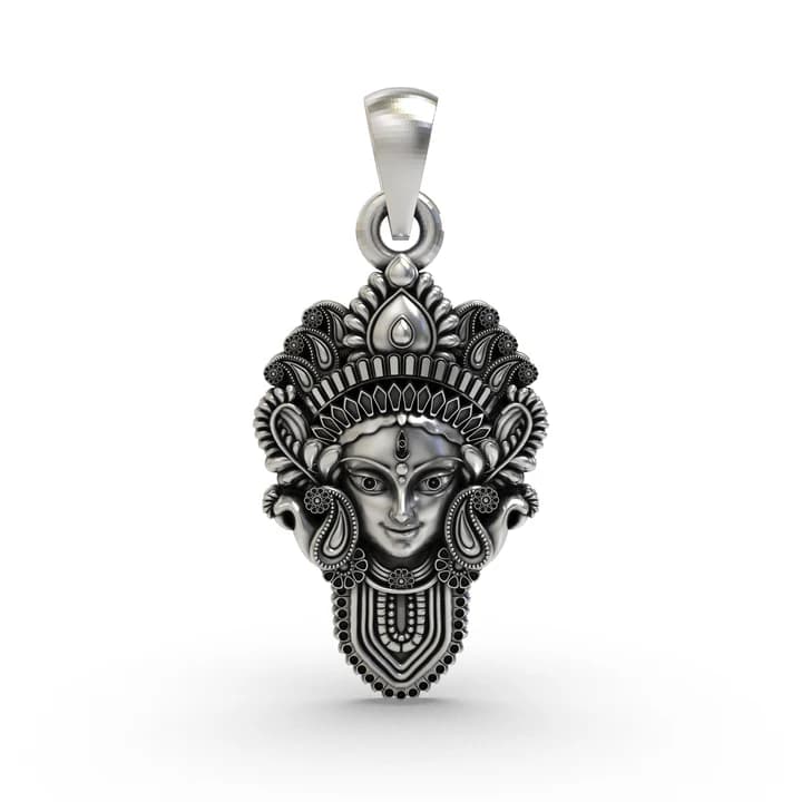 925 Silver Durga Maa Face Pendant | Divine Shakti Jewelry | Powerful Protection Amulet for Men & Wom