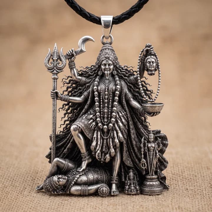 925 Sterling Silver Maa Kali Pendant – Mahakali Divine Power Pendant | Oxidized Antique Finish