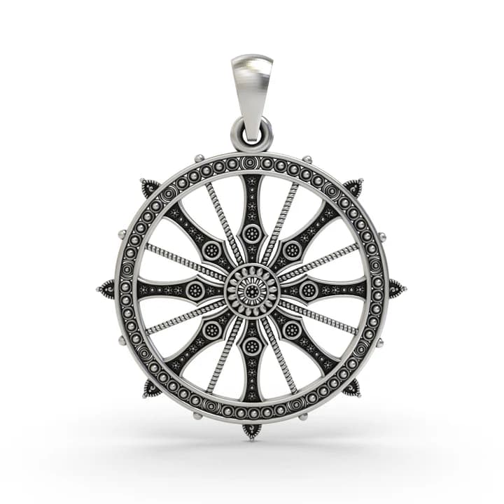 925 Sterling Silver Sudarshan Chakra Pendant | Konark Sun Wheel Hindu Spiritual Jewelry