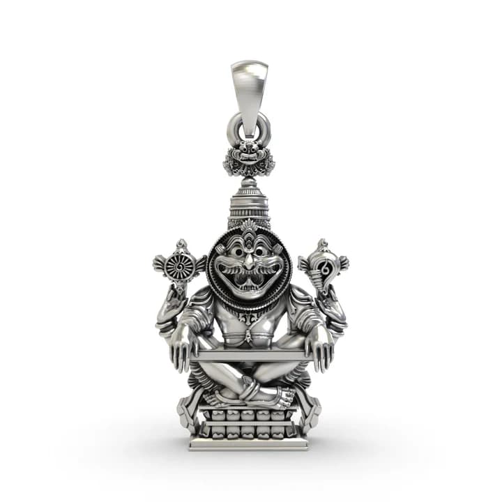 925 Silver Narsimha Bhagwan Mantra Pendant – ISKCON Lord Narasimha Protection Jewelry