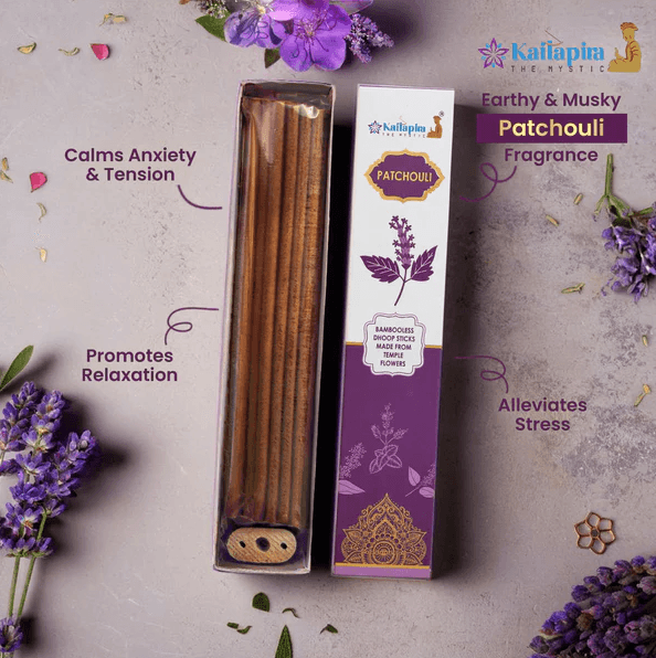 Kailapira Patchouli Incense Sticks – 8” Premium Dhoop Batti, Incense Sticks (Pack of 2) - 20 each