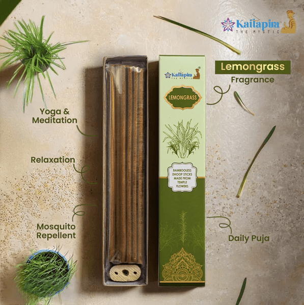 Kailapira Lemongrass Incense Sticks – 8” Premium Dhoop Batti, Incense Sticks (Pack of 2) - 20 each