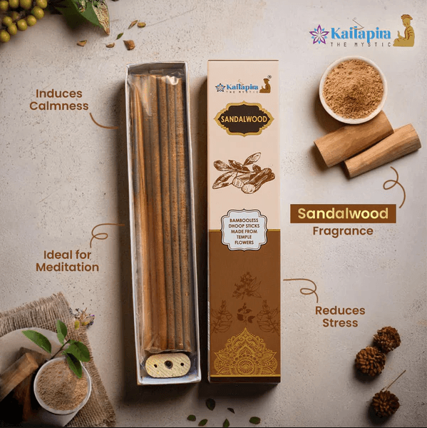Kailapira Sandalwood Incense sticks – 8” Premium Dhoop Batti, Incense Sticks (Pack of 2) - 20 each