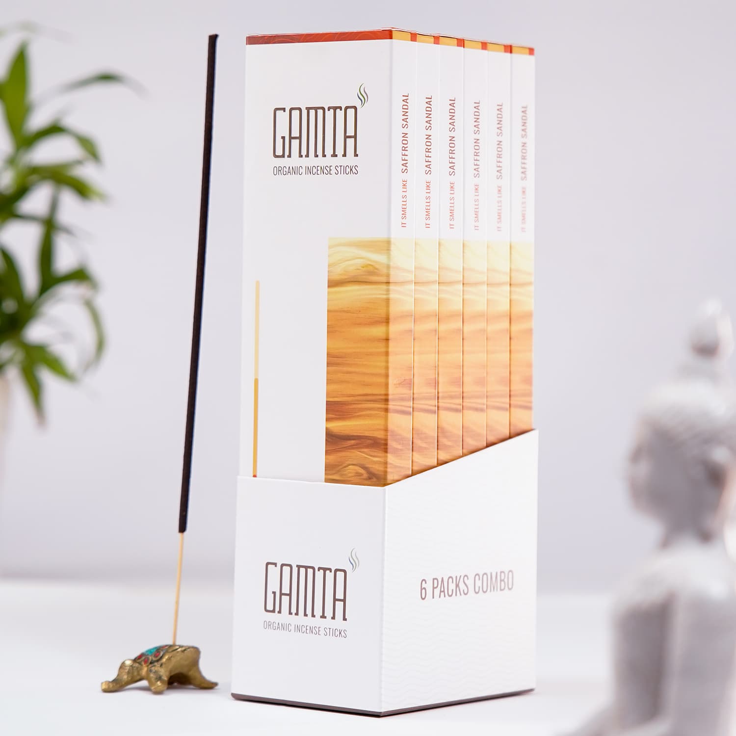Gamta Organic Incense Sticks (Saffron Sandal – 6 Pack Combo)