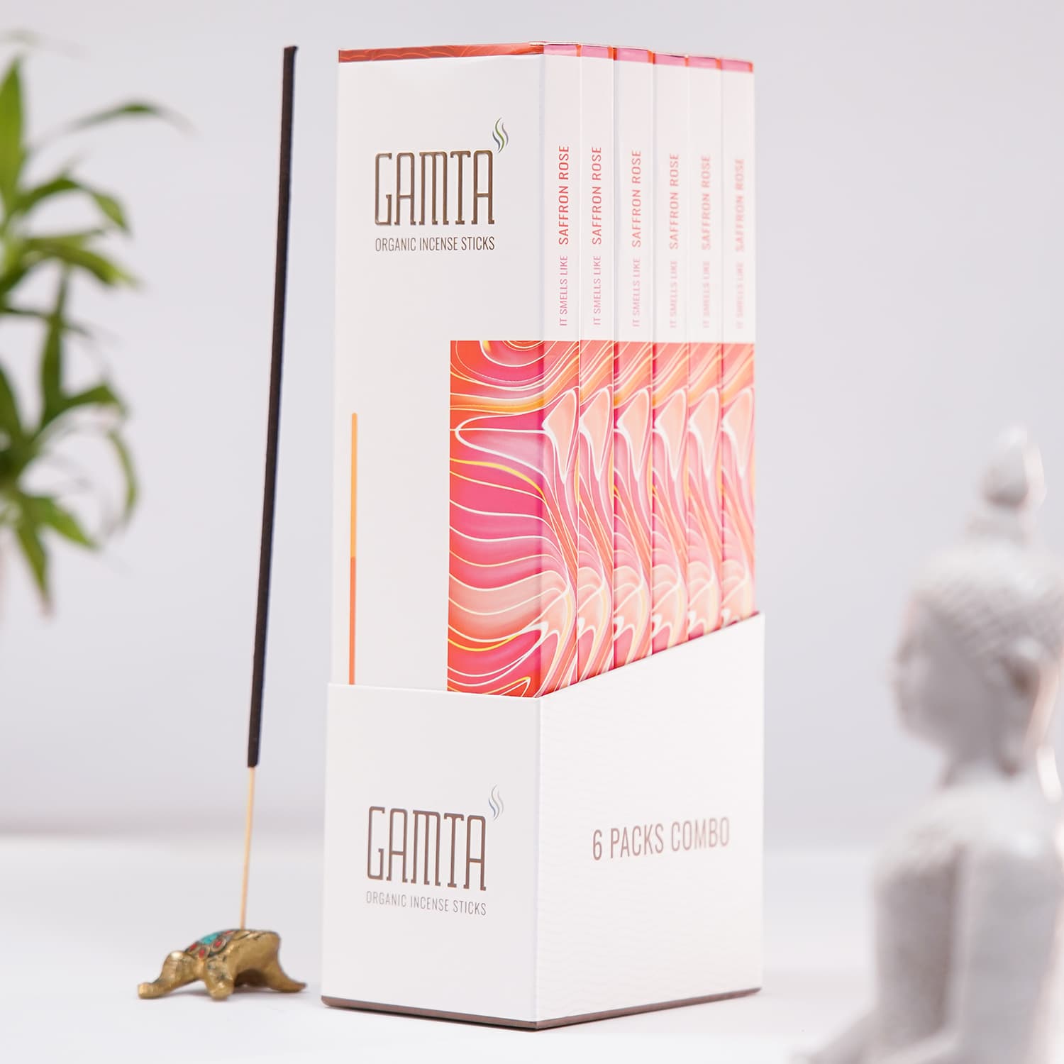 Gamta Organic Incense Sticks (Saffron Rose – 6 Pack Combo)
