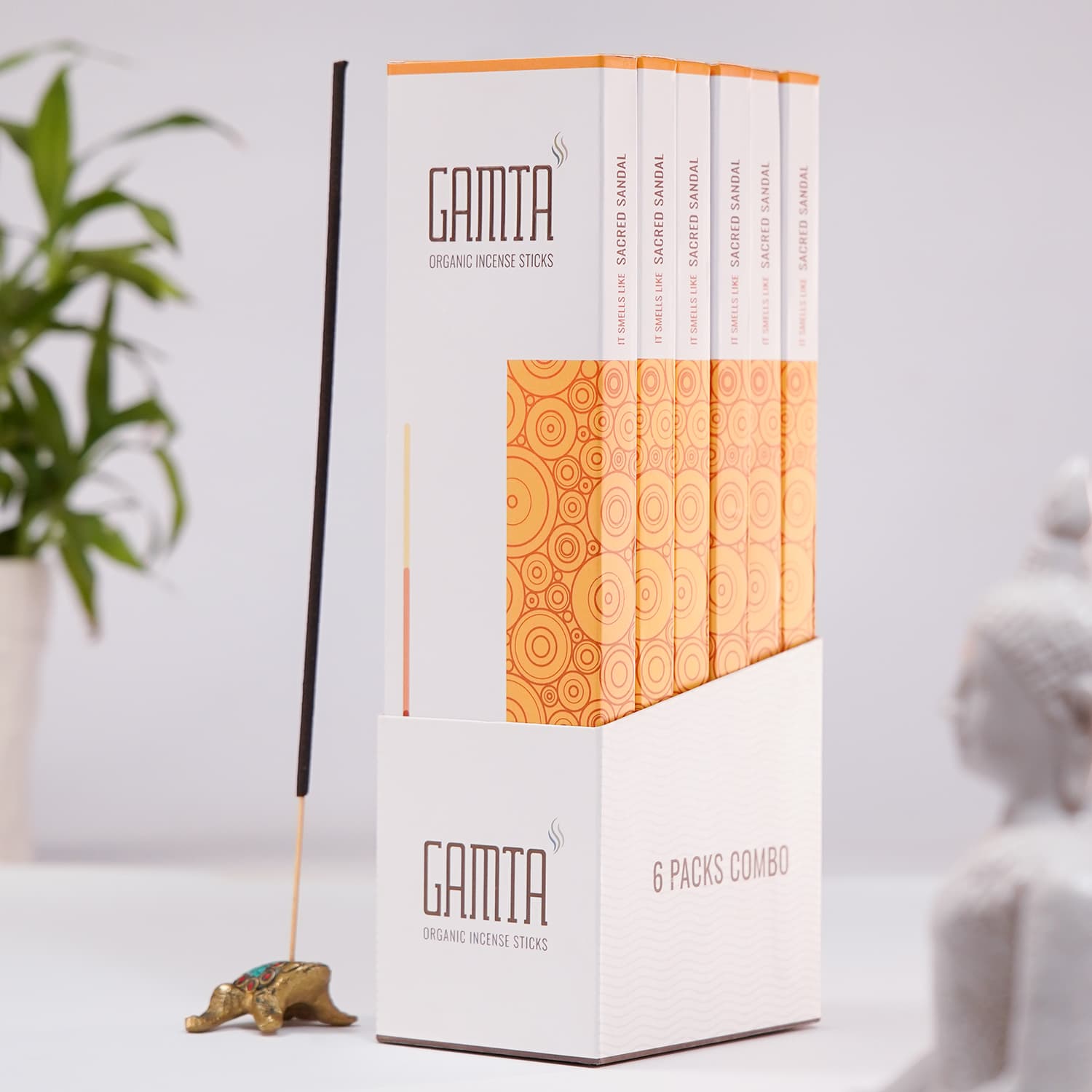 Gamta Organic Incense Sticks (Sacred Sandal – 6 Pack Combo)