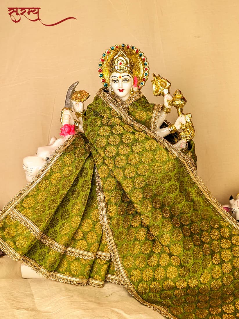 Hari Kamal Saree | Green Silk Brocade Saree for Mata Rani Ji