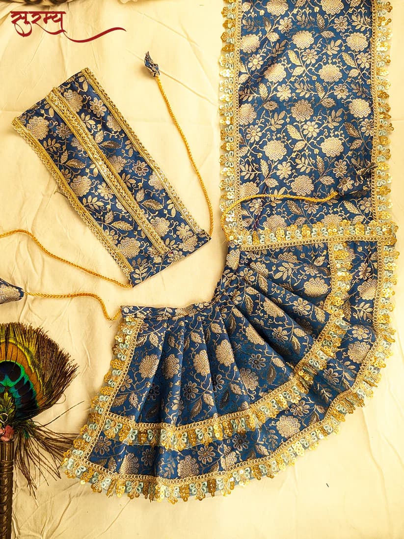 Neel Pushpa Saree | Blue Silk Brocade Saree for Mata Rani Ji
