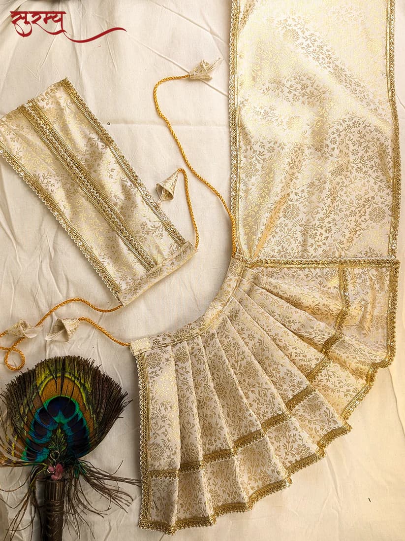 Shwet Kamal Saree | White Silk Brocade Saree for Mata Rani Ji