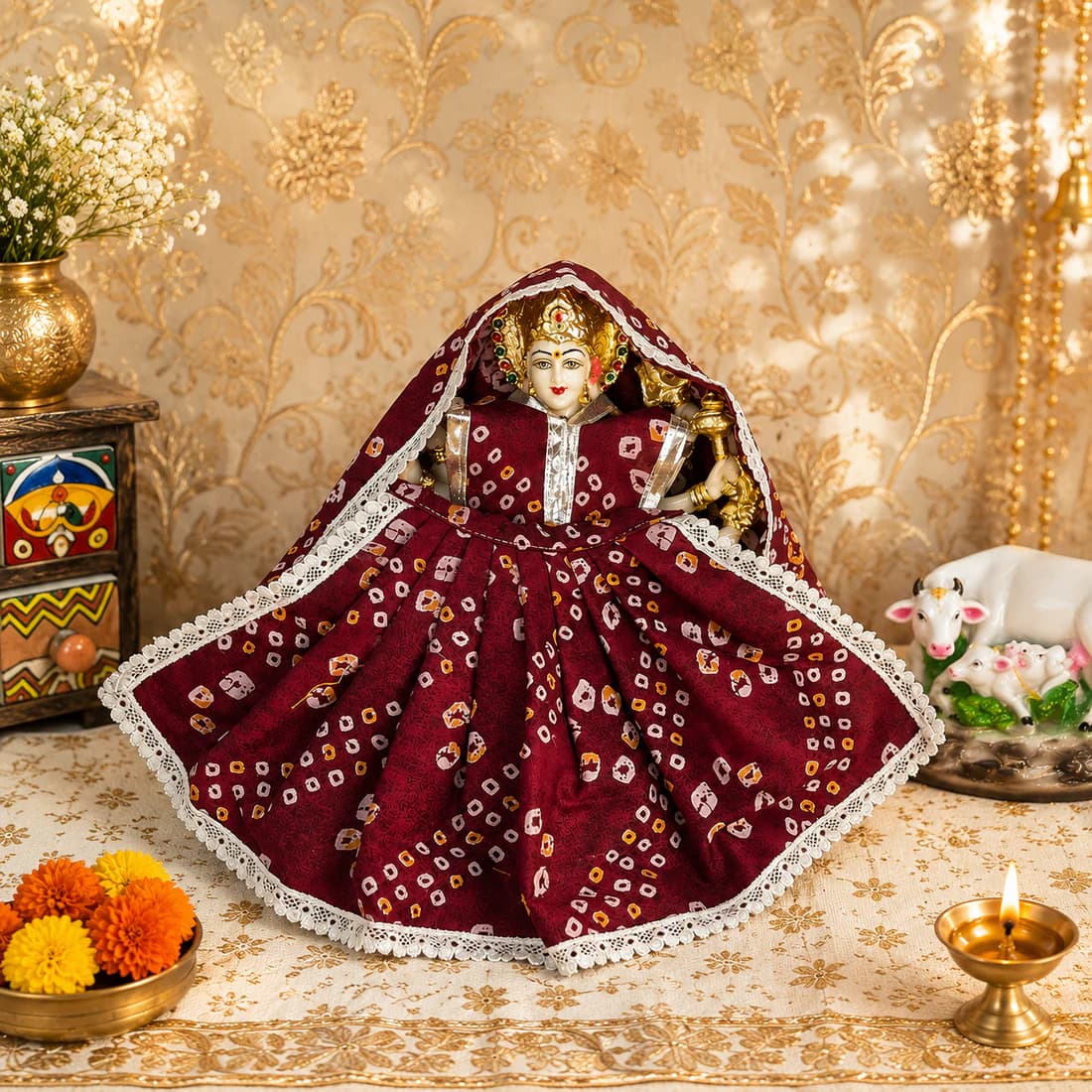 Maroon Bandhej Mata Rani Cotton Dress Set