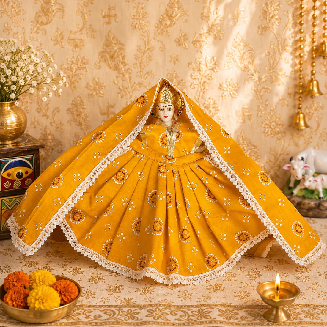 Kesari Bandhani Mata Rani Cotton Dress Set