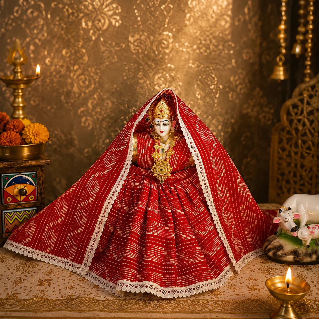 Laal Shringar Mata Rani Cotton Dress Set