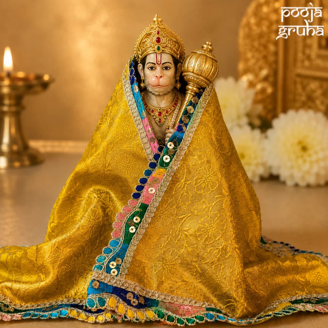 Yellow silk brocade Chola for Gods - Small ( 1 - 3 Inches Idol )