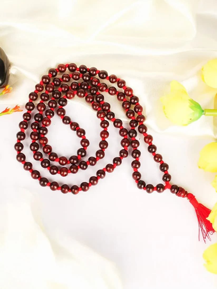 Premium Red Sandalwood Mala (Laal Chandan Mala) – 108 Beads for Meditation & Pooja