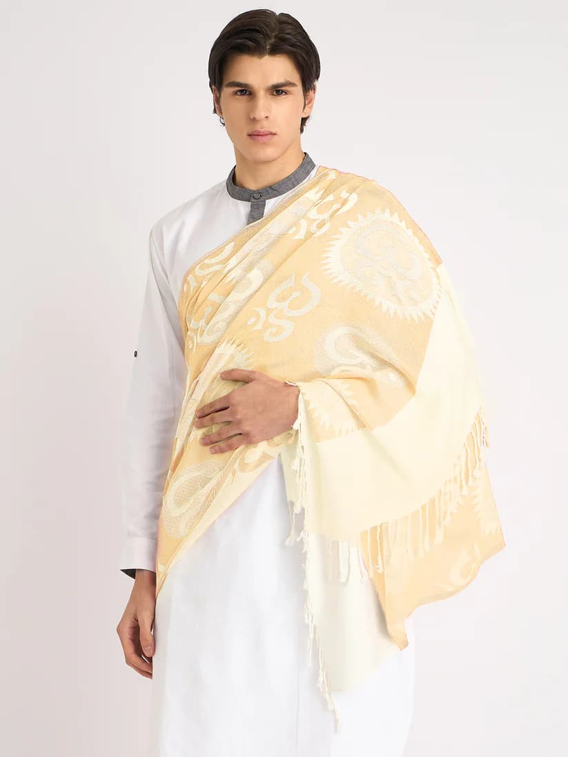 Om written (Beige and white) Stole for men and women