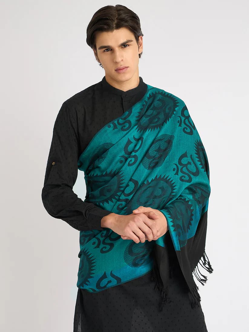 OM Printed (Blue and Black) Stole for Men and Women by Rudrajap