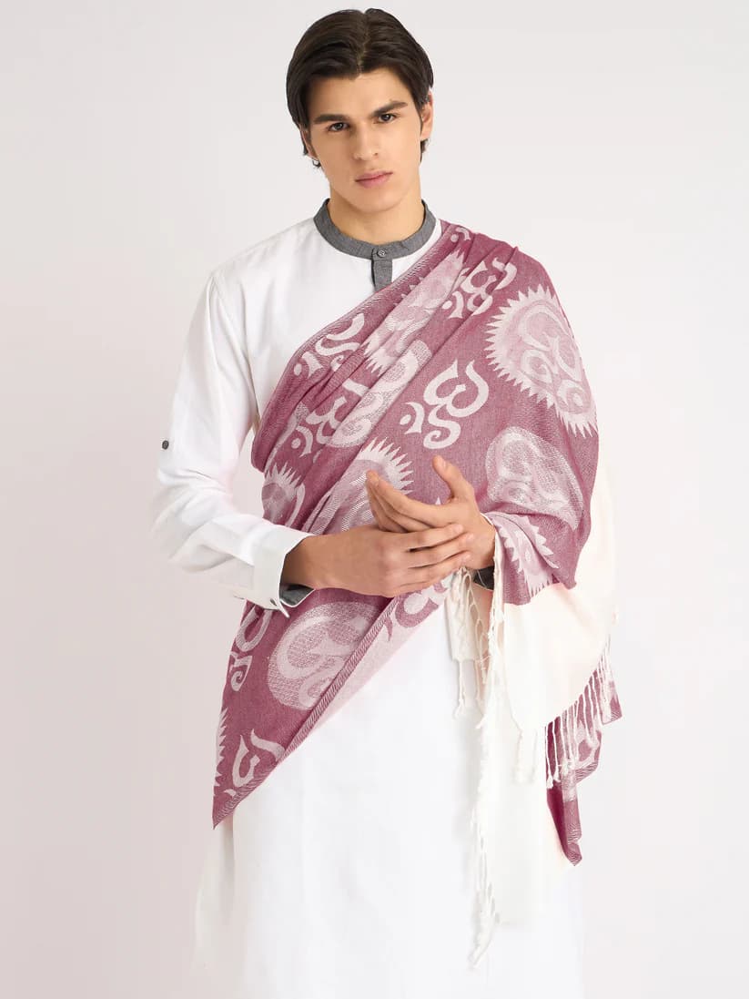 OM Printed (Purple and White) Stole for Men and Women by Rudrajap