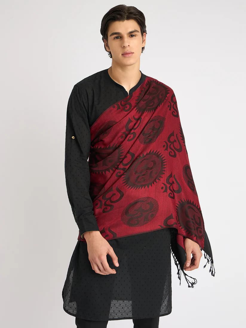 OM Printed (Red and Black) Stole for Men and Women by Rudrajap