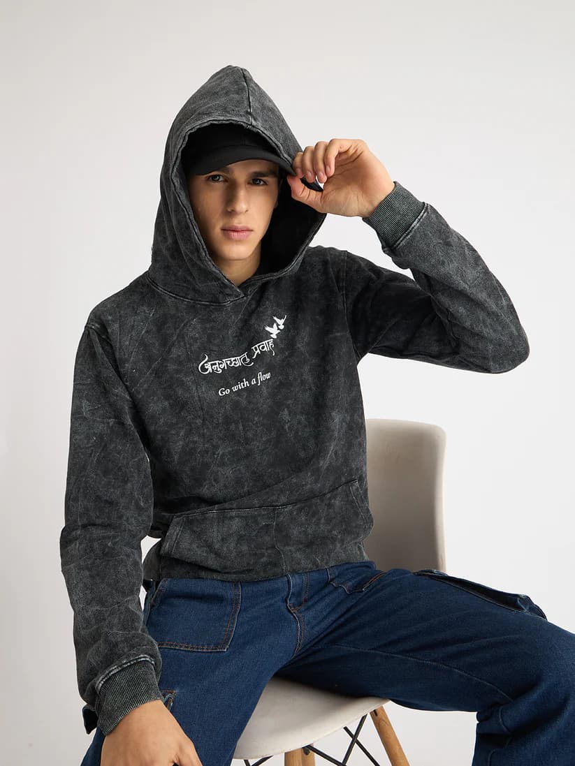Men's Acid Washed Black Hooded