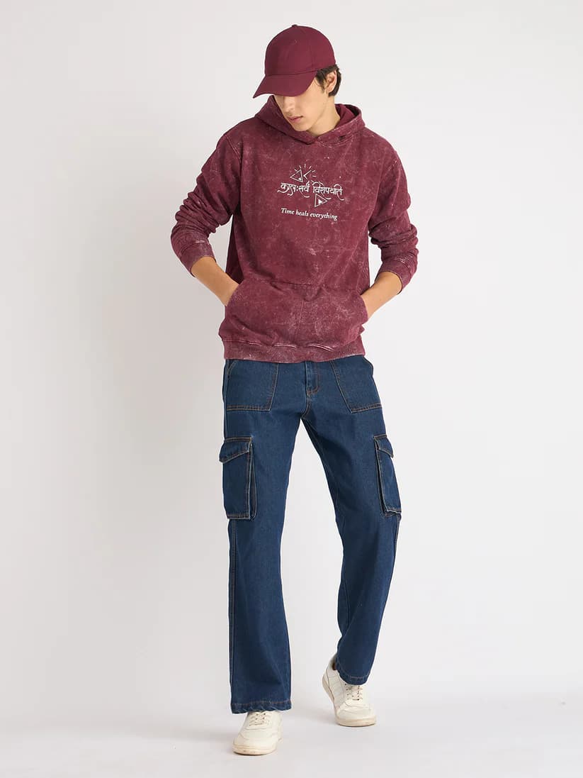 Brick Red Acid Wash Hoodie