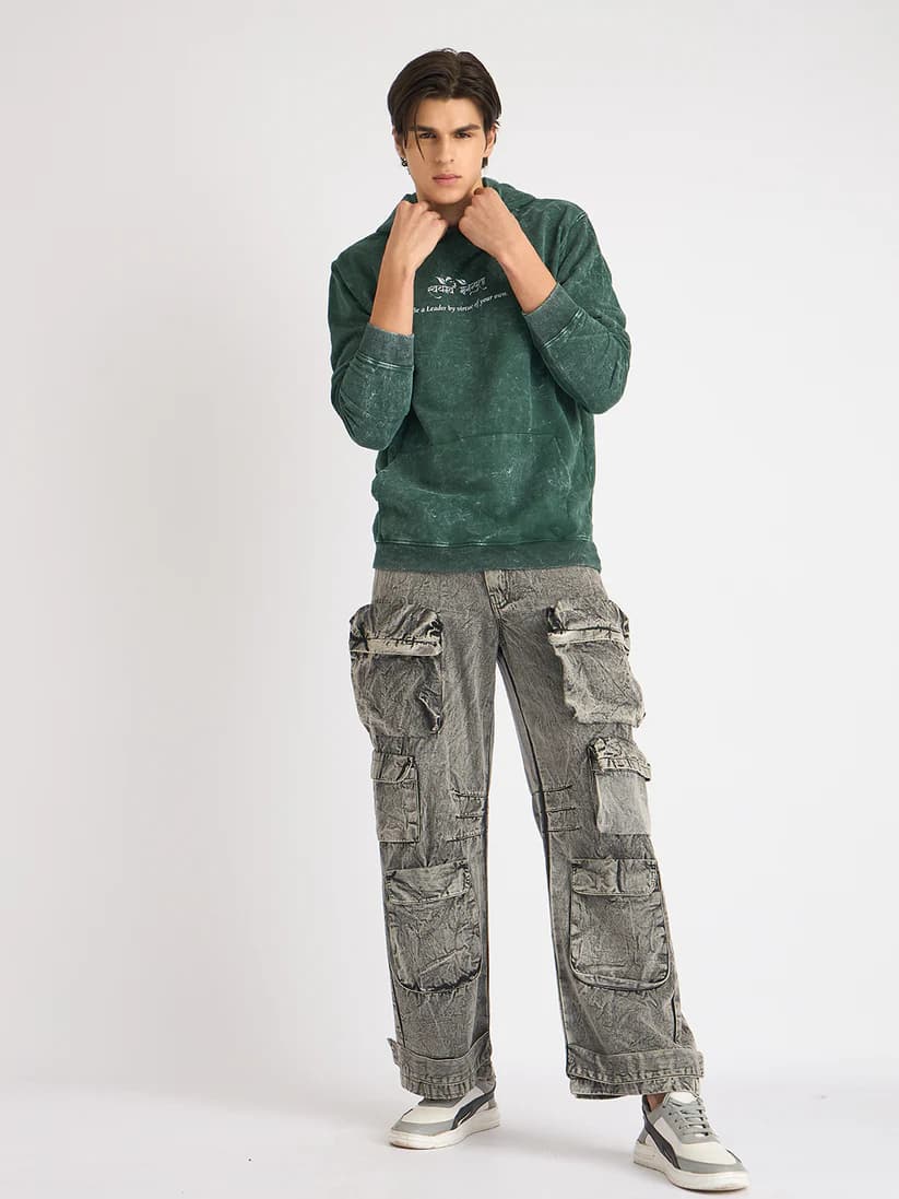 Moss Green Acid Wash Hoodie