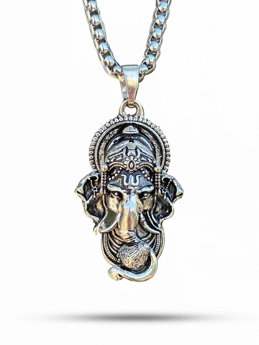 Lord Ganesha Pendant with Chain – Antique Silver Finish