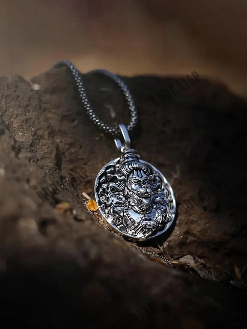 Men Silver Chain with Hanuman Pendant