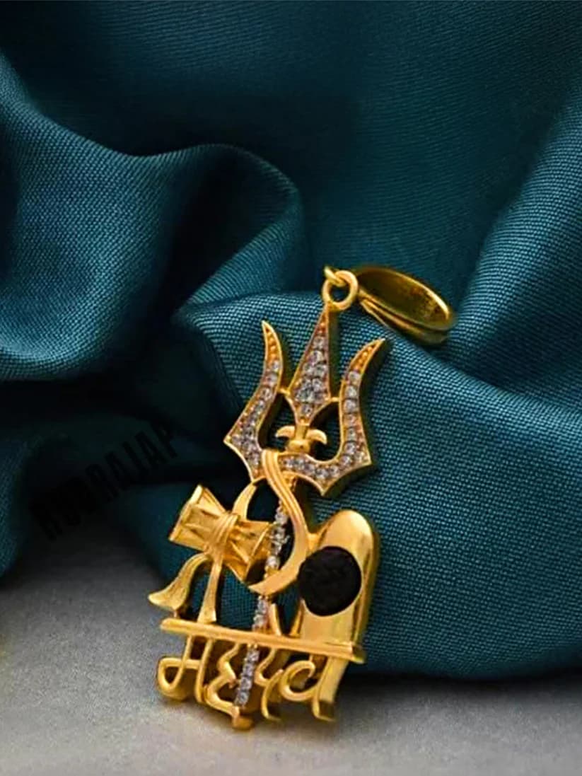 Gold plated Mahadev Damru Pendant with Chain