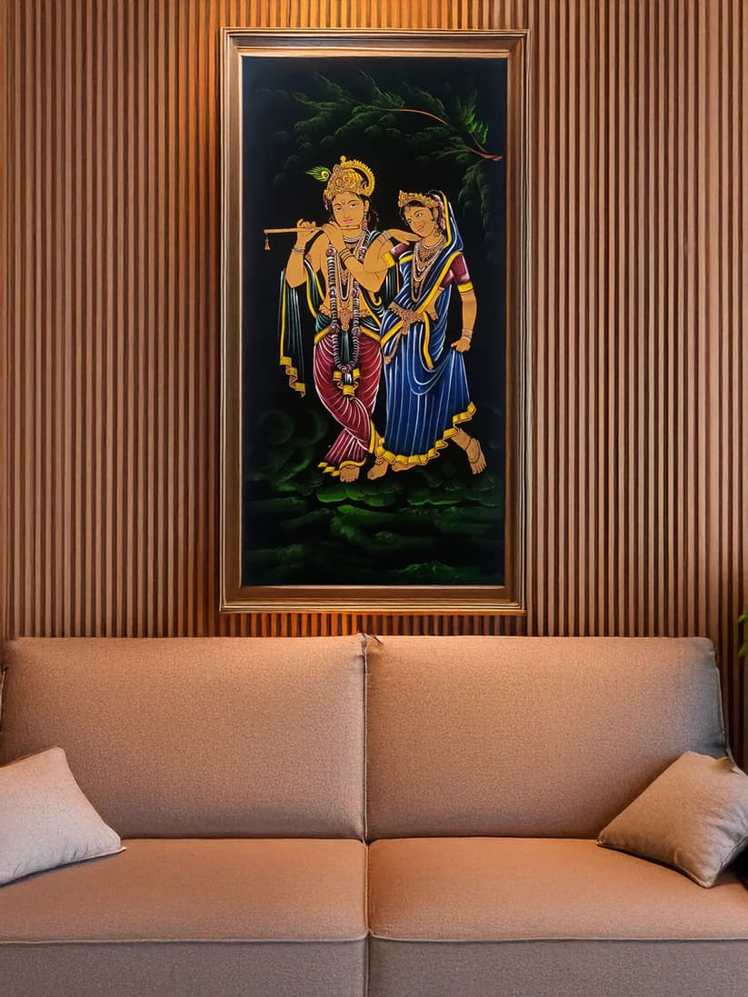 Hand-Painted Velvet Wall Art – Divine Radha Krishna (Without Frame)
