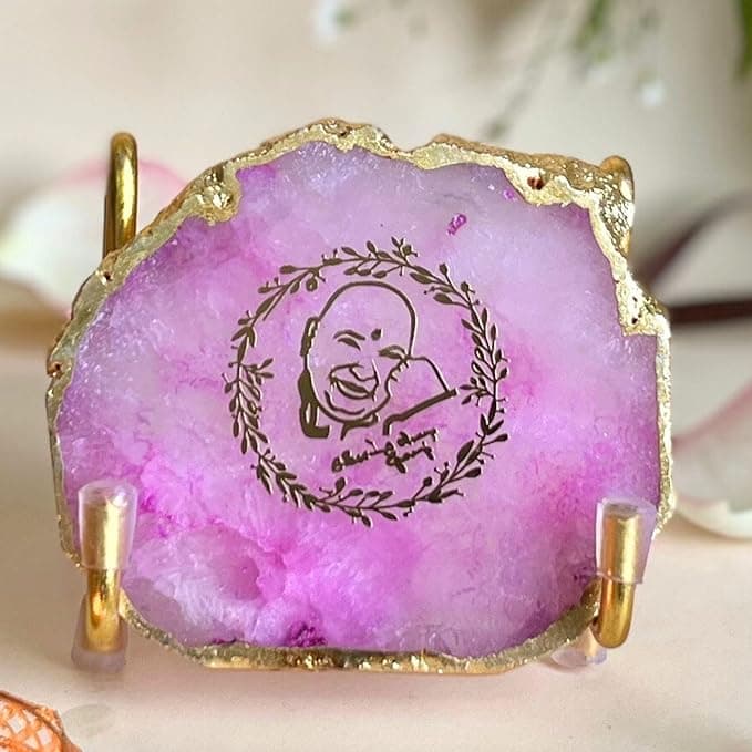 GURU JEE Metal Holder with Pink Agate Festive Home Décor Showpiece Perfect Temple Decor