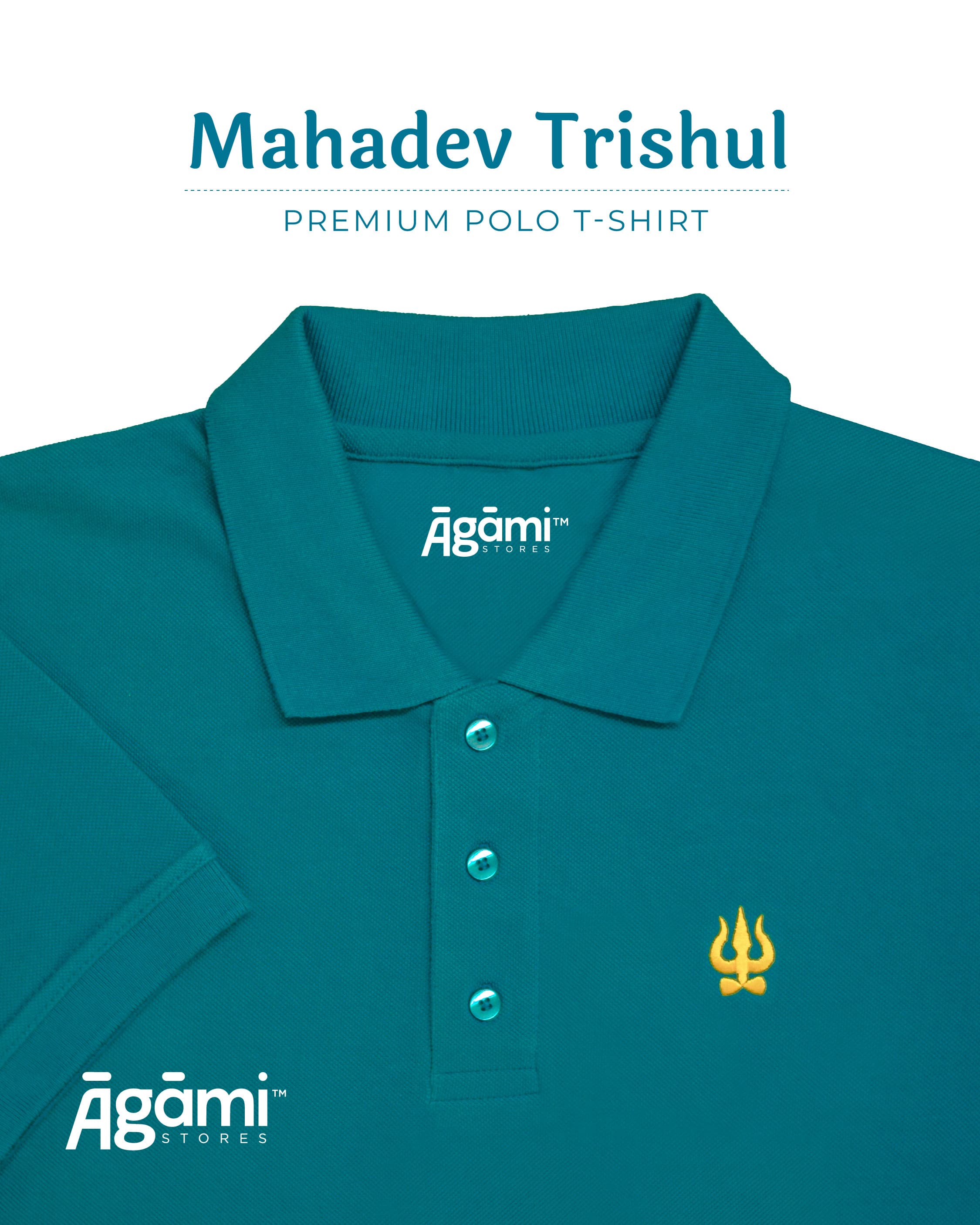 Trishul Polo Neck - Teal Blue | Regular Fit