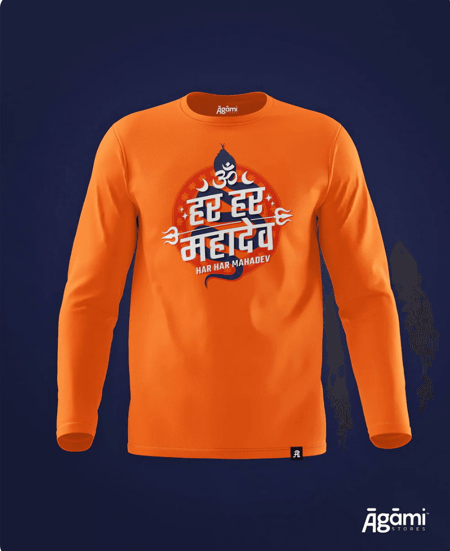 Har Har Mahadev Full Sleeves Tshirt - Orange