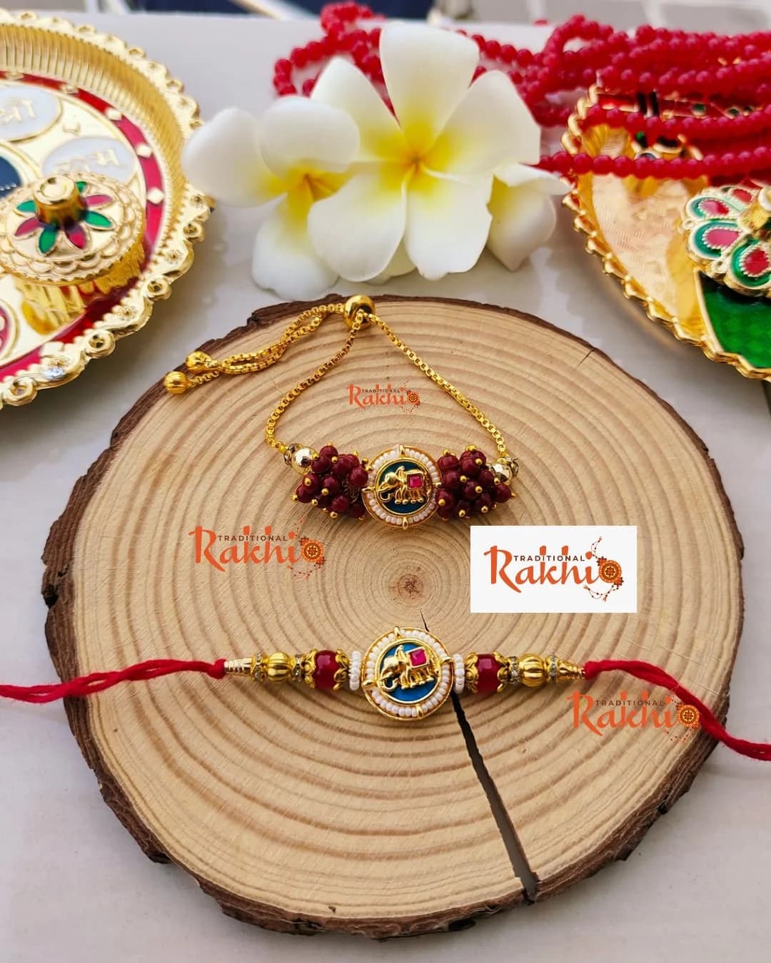 Royal Elephant Heritage Bhaiya Bhabhi Rakhi Combo Set (With Adjustable Golden-Colored Slider Lumba B