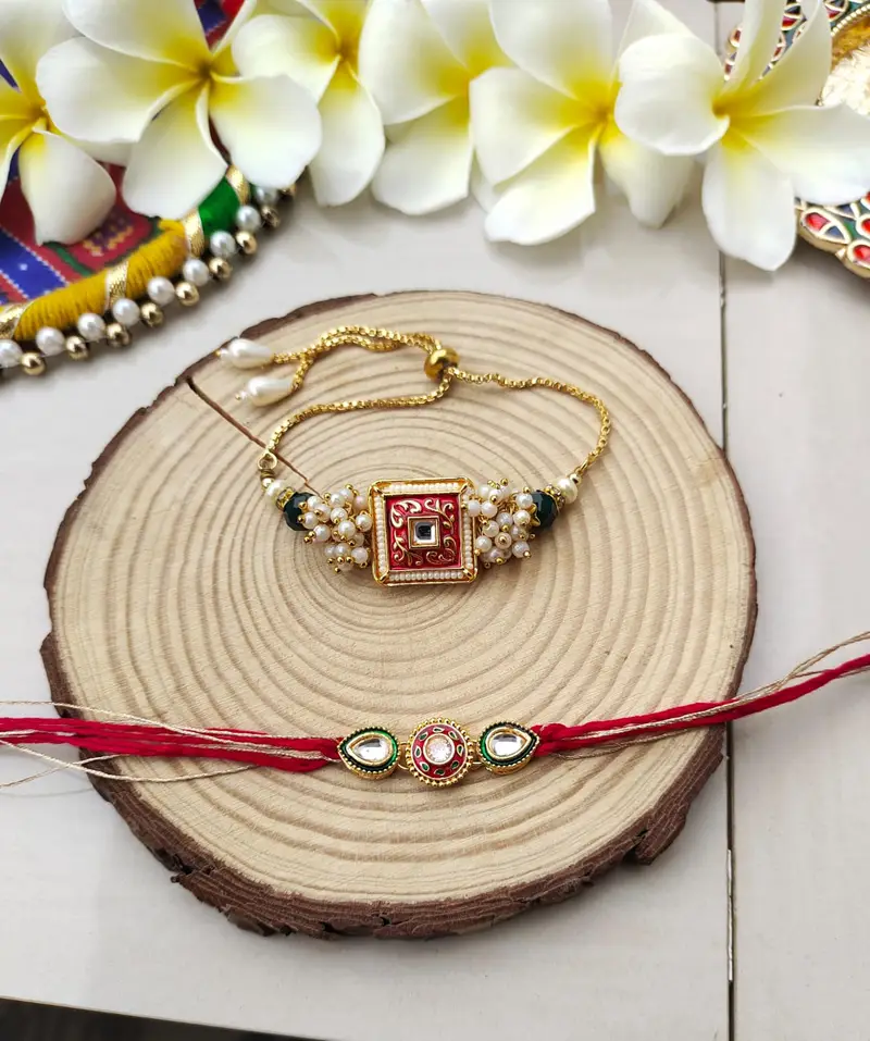 Traditional Enamel Bhaiya Bhabhi Rakhi Set