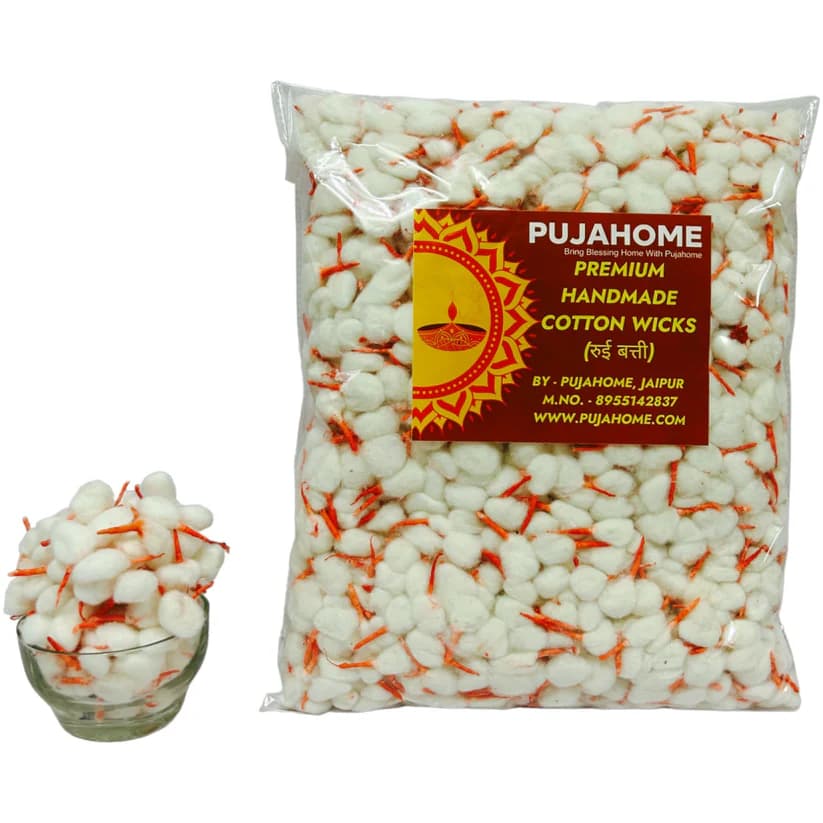 Pujahome Phool Batti Round Cotton Kesar White Wicks/Diya Batti for Pooja/ Pack of 1500